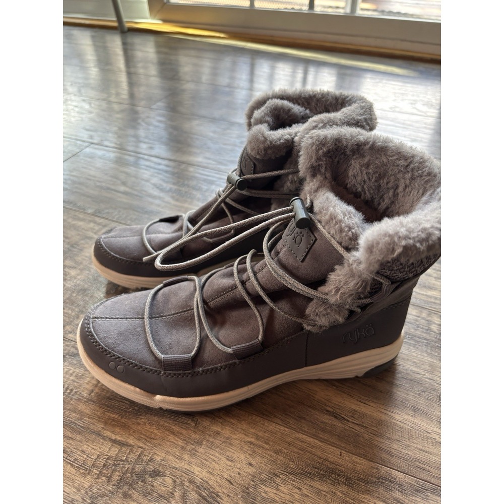 Ryka Aubonne Women's 7M Gray Bungee Snow Faux Fur Lined Ankle Walking Boots